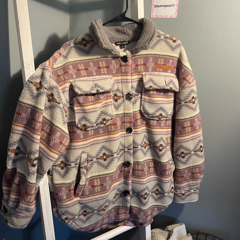 Simply Southern Women’s Fleece Jacket - Cream, Pink, Gray